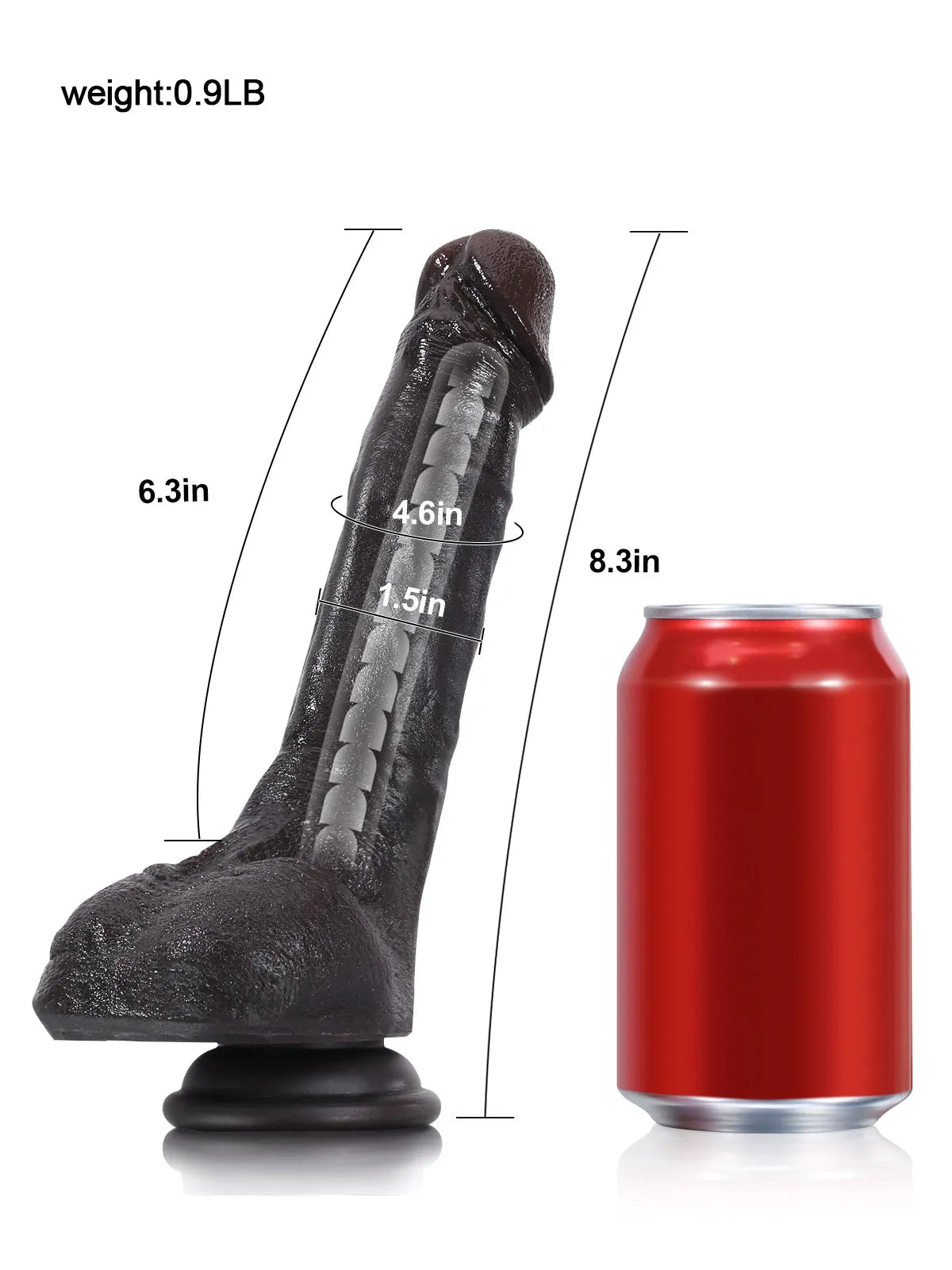 20 cm Realistisk Svart Mjuk & Flexibel Dildo i Silikon med Keel-Design