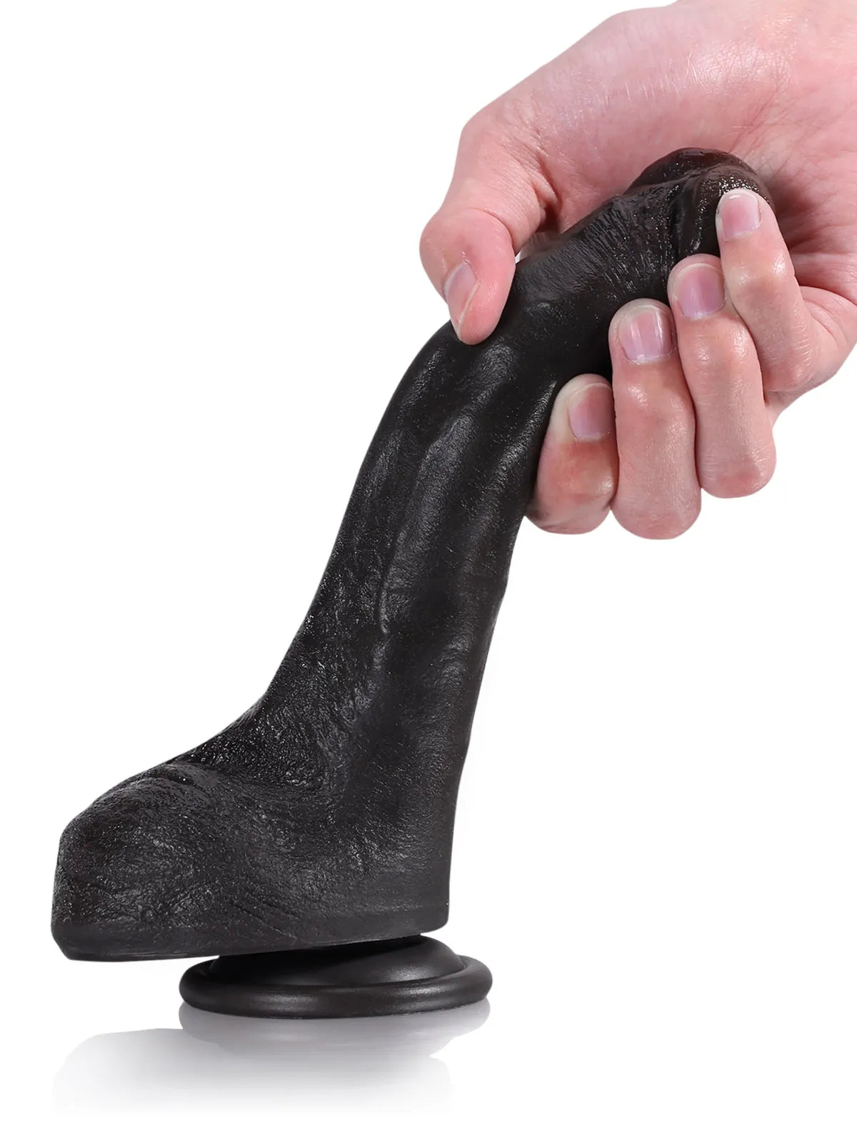 20 cm Realistisk Svart Mjuk & Flexibel Dildo i Silikon med Keel-Design