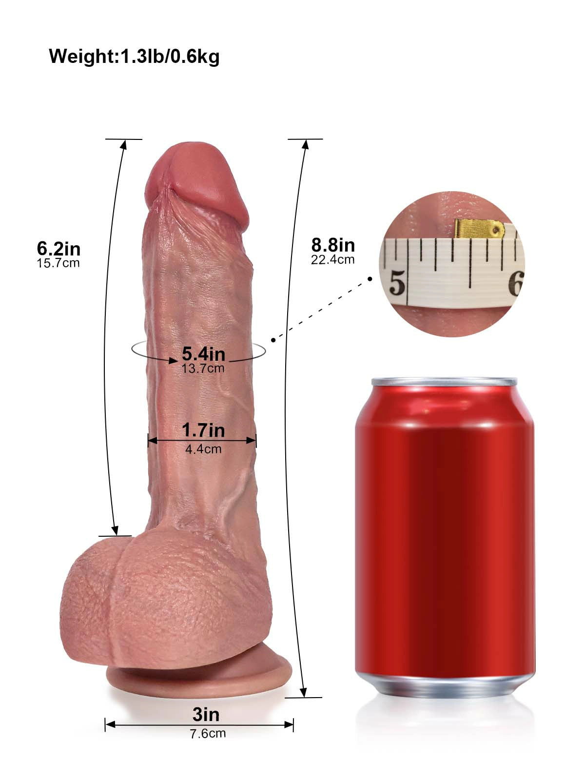 Roman - Stötande Dildo med Motor i Spetsen och Bred Ollonkant - 22,4 cm