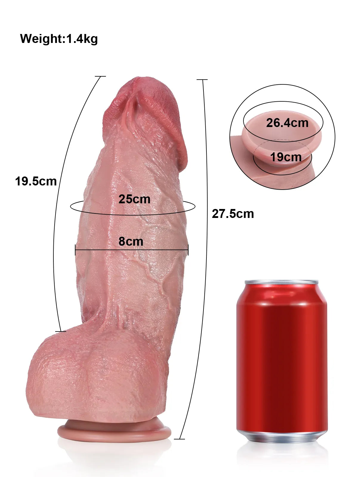 28 cm Tjock Rundad Realistisk Silikondildo med Detaljerade Ådror