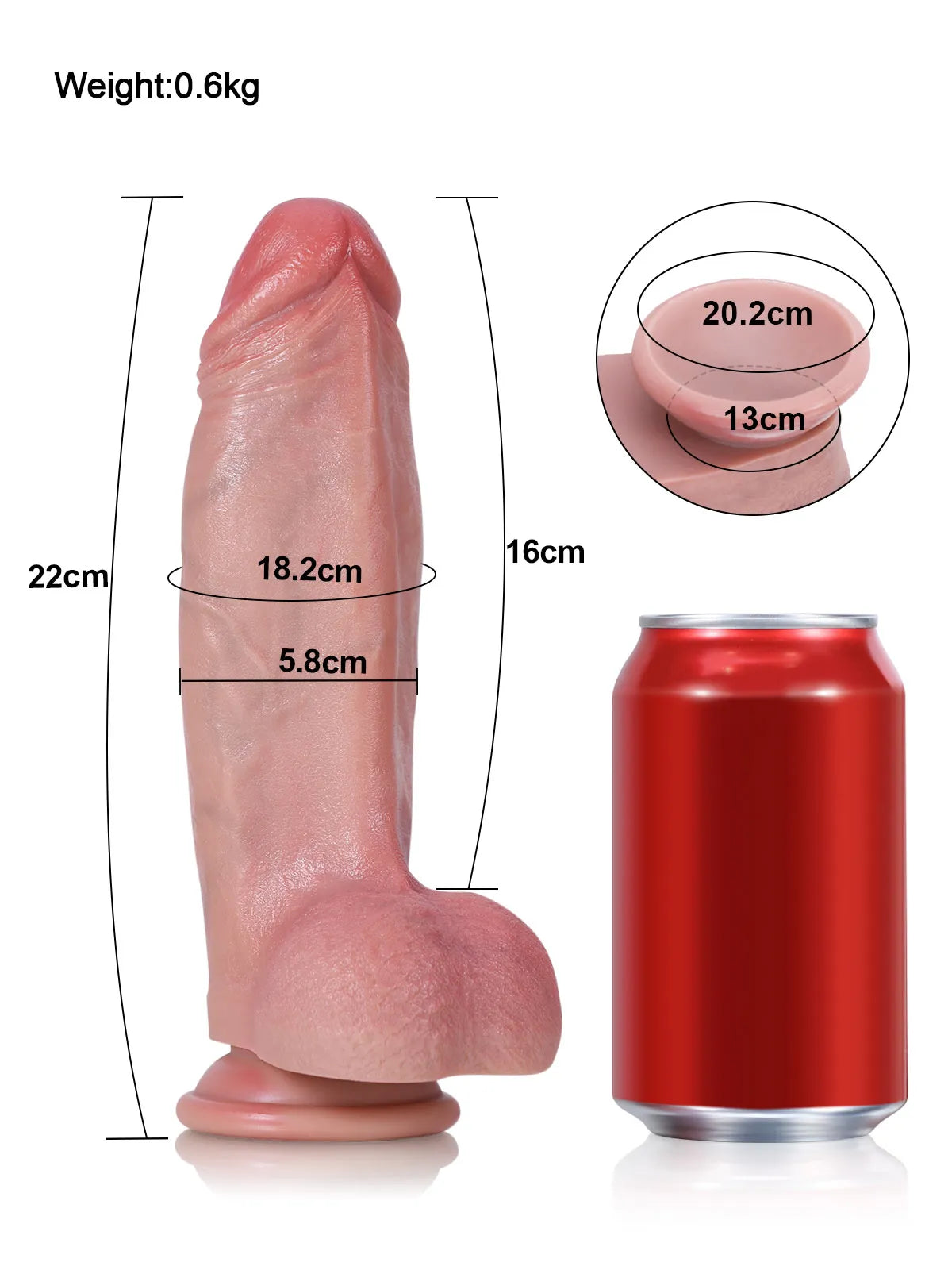 22,5/25,5 cm Tjock Realistisk Mjuk Dildo i Hudton med Markerad Ås