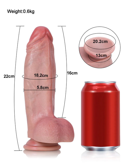 22,5/25,5 cm Tjock Realistisk Mjuk Dildo i Hudton med Markerad Ås