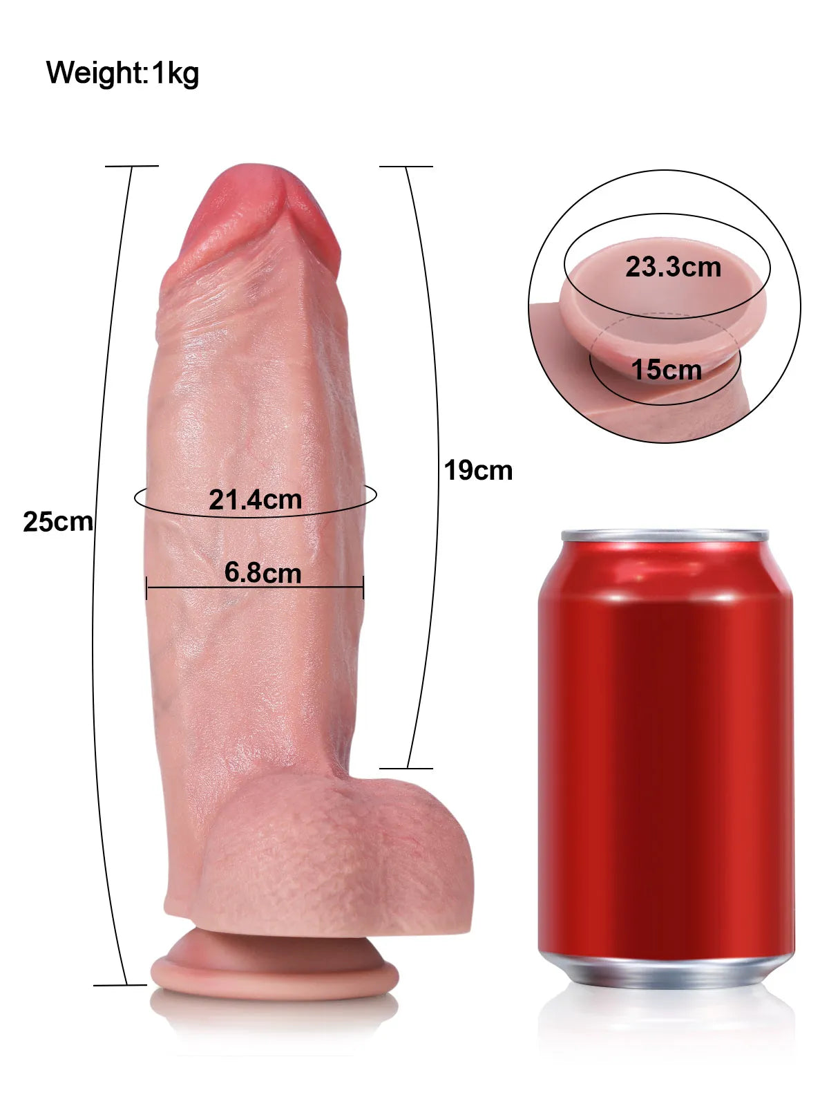 22,5/25,5 cm Tjock Realistisk Mjuk Dildo i Hudton med Markerad Ås