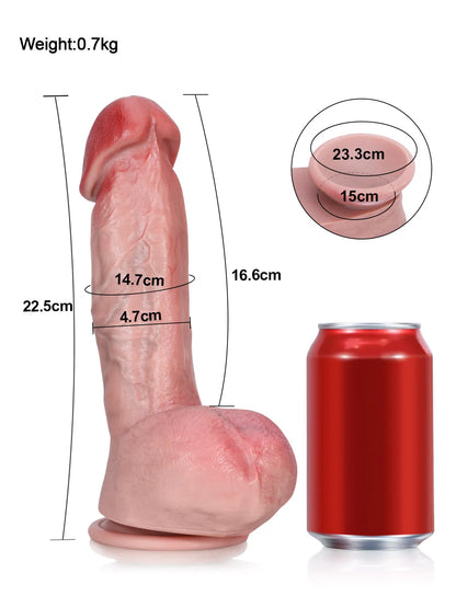 23 cm Realistisk Dildo med Mjuk Hud, Svullen Eichel, Ådrig Struktur