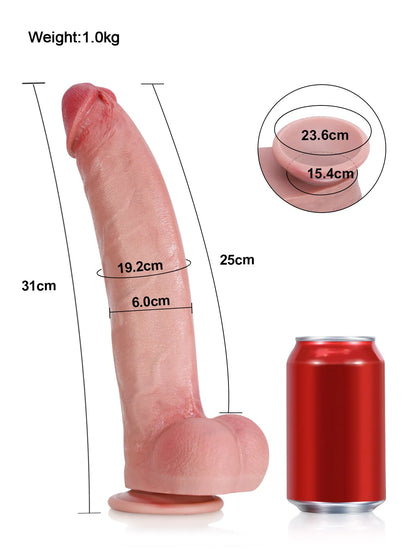 30,9 cm Stor Mjuk Realistisk Dildo med Böjbar Metallkärna