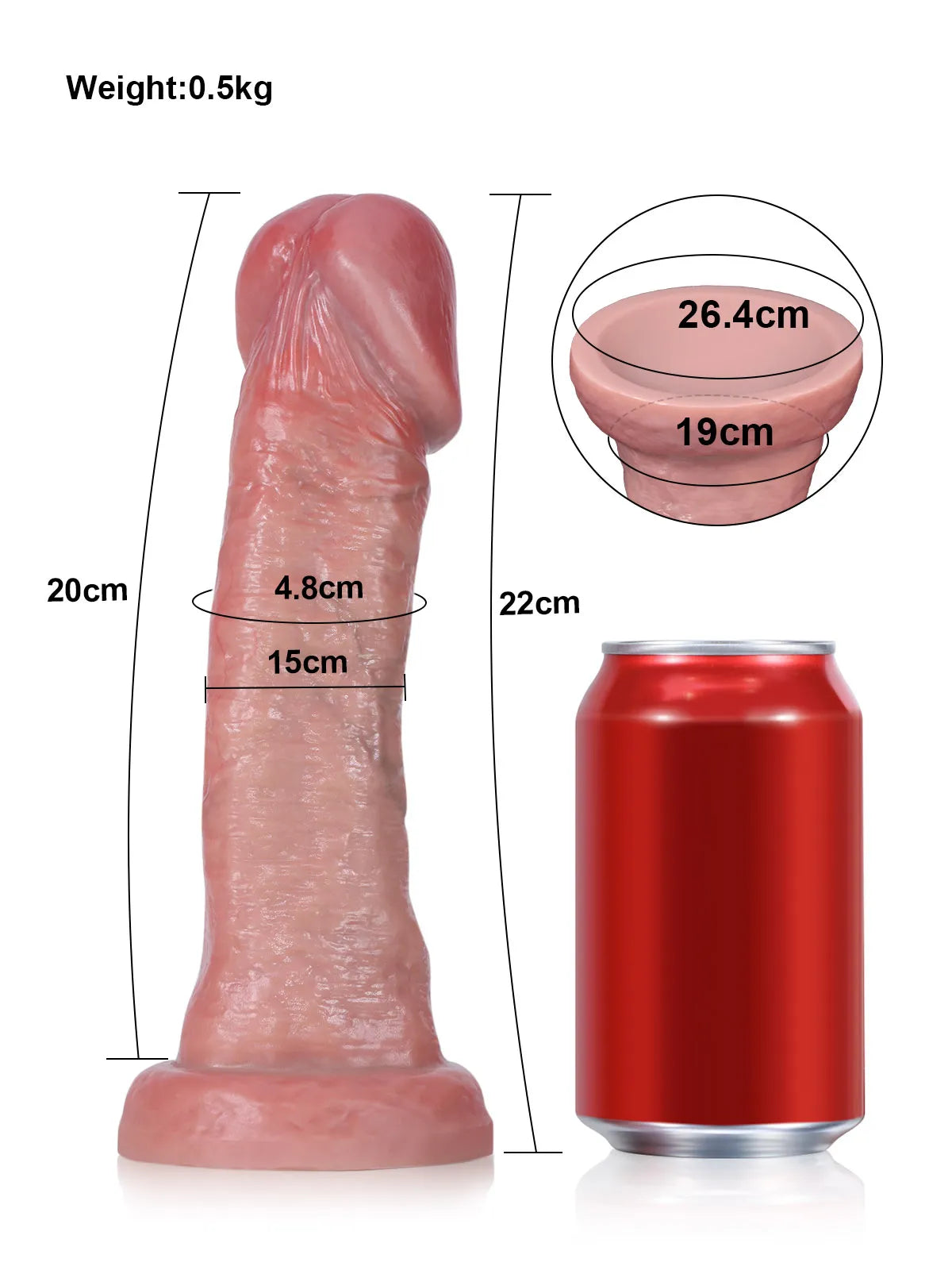 22,5 cm Realistisk Mjuk Dildo utan Testiklar med Svullen Topp