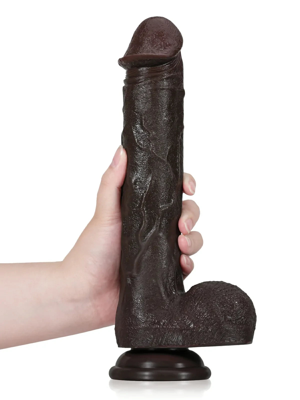 Stötande och vibrerande realistisk dildo i svart med sugpropp