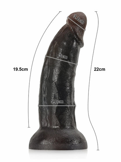 22 cm Stor Svart Dildo Stabil Bas Fyllig och Kraftfull Känsla