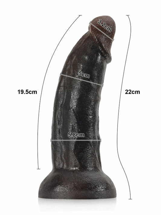 22 cm Stor Svart Dildo Stabil Bas Fyllig och Kraftfull Känsla