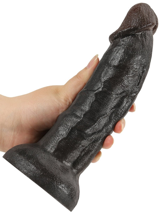 22 cm Stor Svart Dildo Stabil Bas Fyllig och Kraftfull Känsla