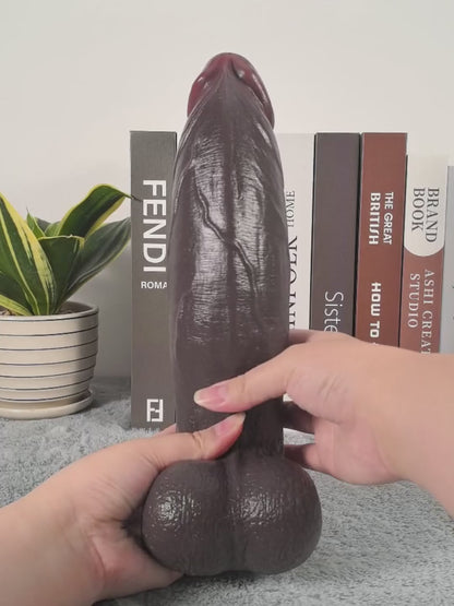 27,5 cm Stor Tjock Svart Realistisk Dildo med Detaljerad Struktur - Dual Density