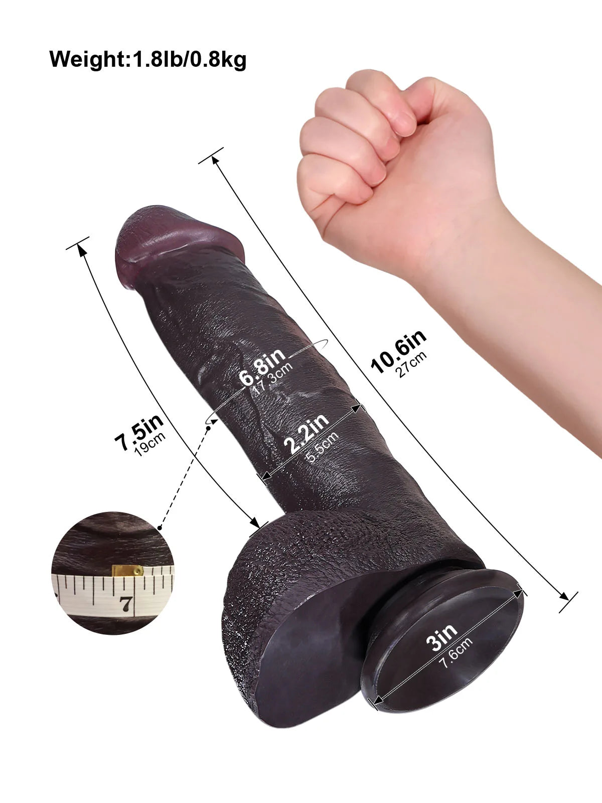 Elias: 27 cm Lång Svart Thrusting Dildo med Värme