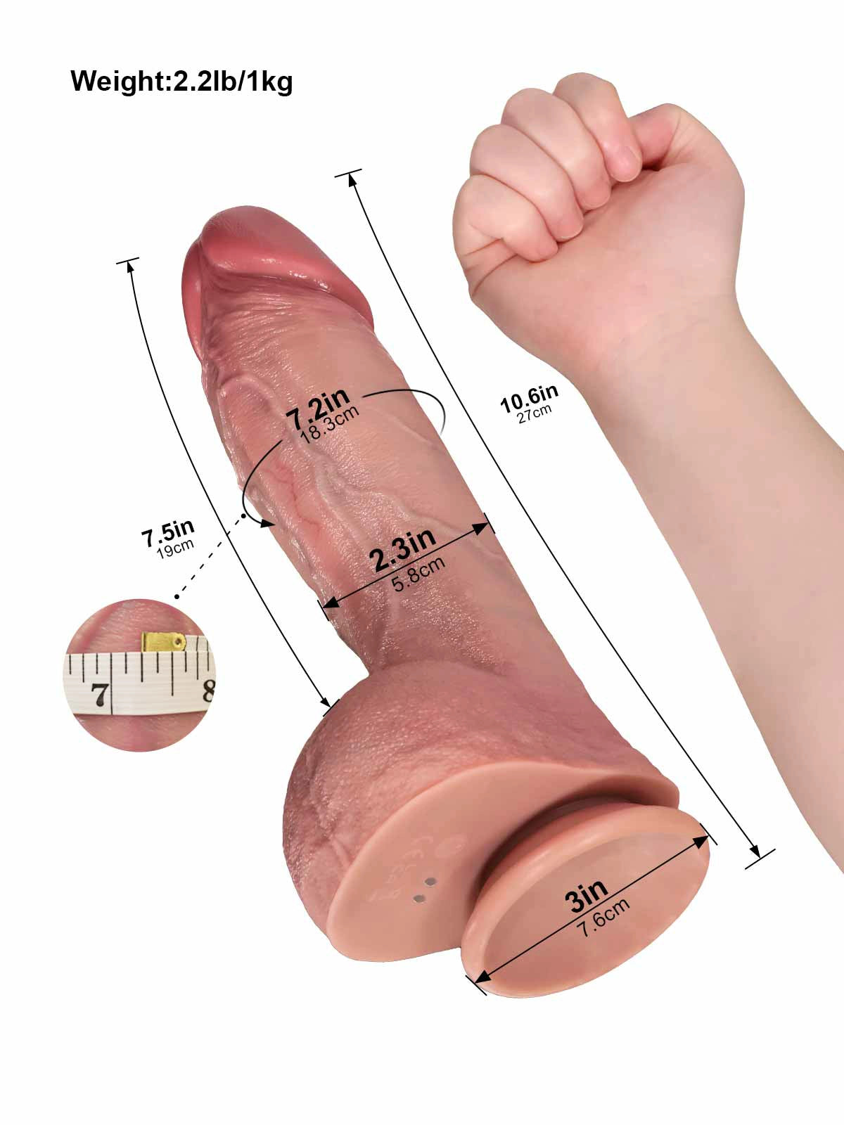 Marcus - Grov Thrusting Dildo med Uppåtriktad Kurva och Rynkiga Testiklar - 27 cm