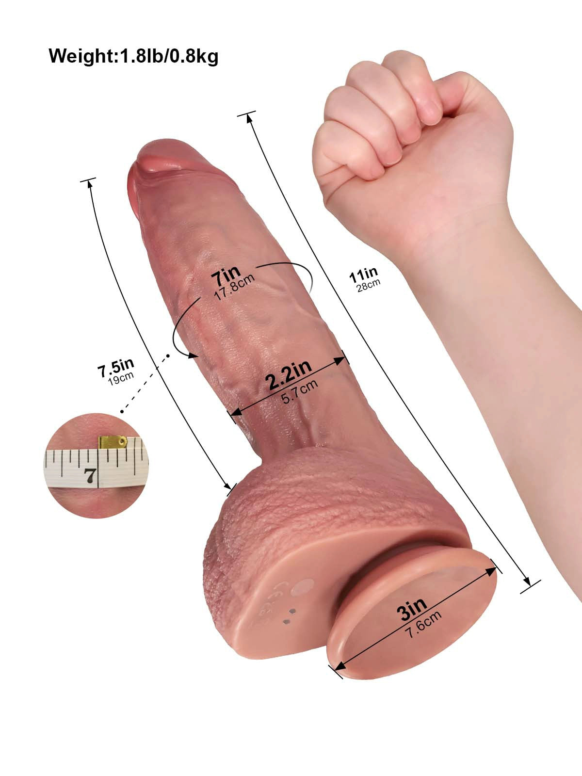 Vincent - Realistisk Thrusting Dildo med Smal Entré och Successiv Fyllighet - 28 cm